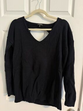 Express Black Knit Top with V-Neck Trim
